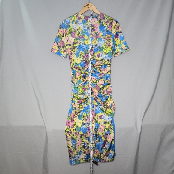 Black Halo Women's Blue Delina Ruched Floral-Print Sheath Dress Size 6 - Picture 3 of 9